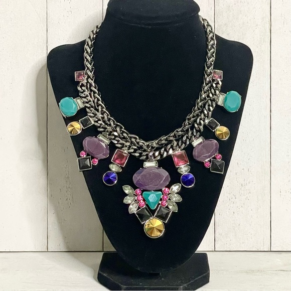 TRINA TURK Gunmetal Crystal Bib Statement Piece Necklace - Picture 1 of 6